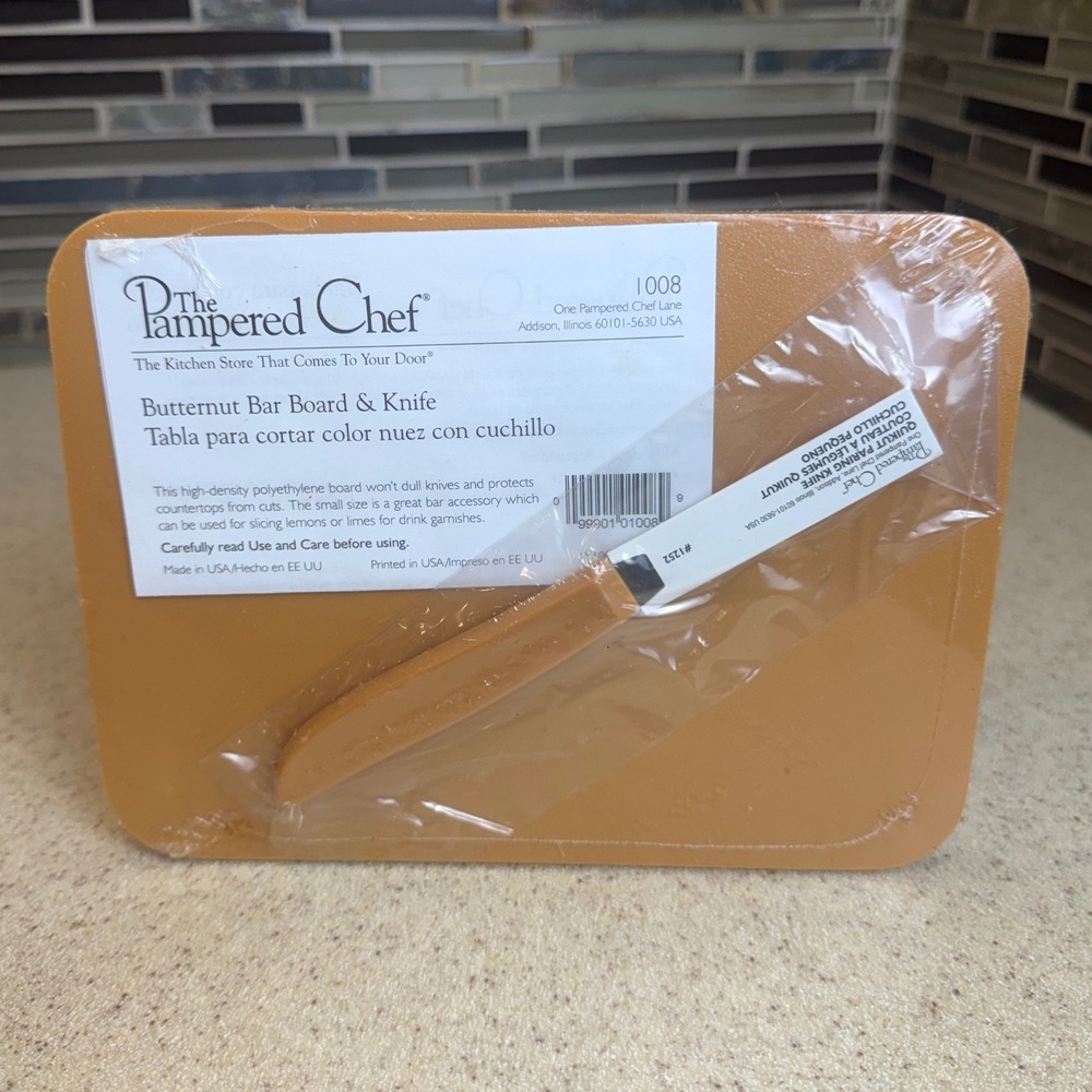 NEW Pampered Chef Butternut Bar Board 1008 & Quikut Paring Knife 1252 Set Sealed